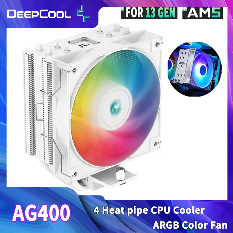 DEEPCOOL AG400 4 ท่อความร้อน CPU Air-Cooled Cooler ARGB PWM TDP 220W หม้อน้ํา CPU สําหรับ LGA1700 12