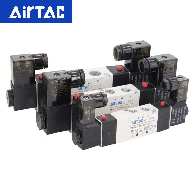 AirTAC 4V130C-06 4V230C-08 4V330C-10 Solenoid วาล์ว Air วาล์ว 5 พอร์ต 3 ตําแหน่งวาล์วย้อนกลับ 12V 24