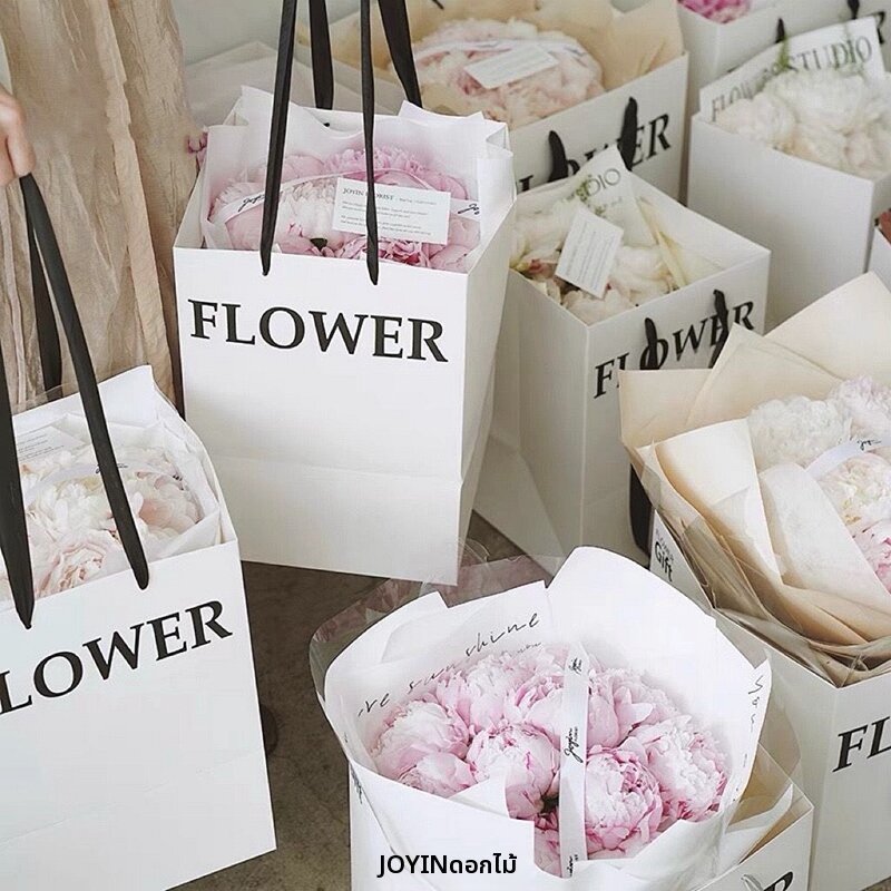 ✅✅พร้อมส่ง✅✅ ถุงกระดาษ ถุงใส่ช่อดอกไม้ กระดาษหนา ขนาดใหญ่ ทรงสีเหลี่ยม ถุงกระดาษพิมพ์าย ลาย FLOWER (สินค้าพร้อมส่ง)