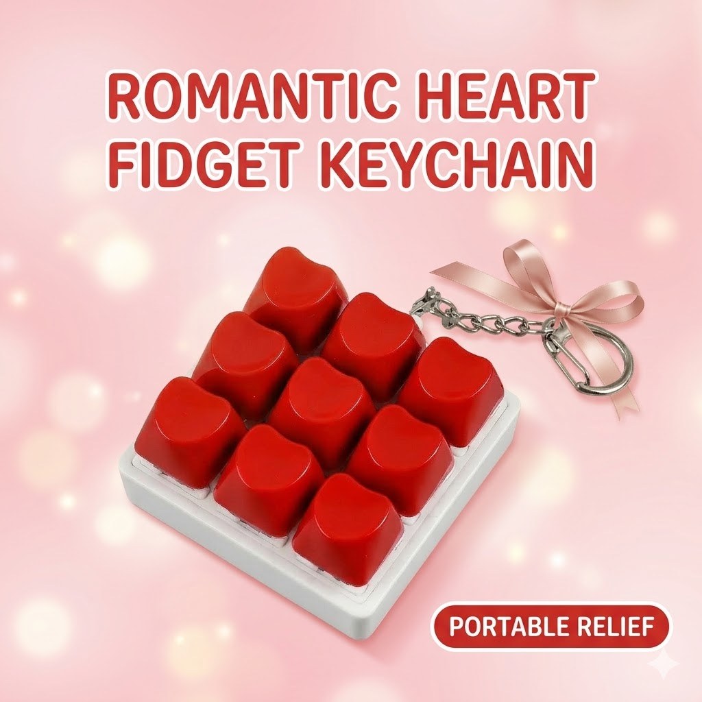 9-Key Heart Mechanical Keyboard Fidget ของเล่น Light-up ASMR สวิทช์เครื่องทดสอบพวงกุญแจความเครียดบรร