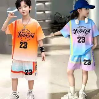 ชุดบาสเกตบอลแขนสั้น ชุดกีฬาเด็กสไตล์ใหม่ แฟชั่นชุดลําลอง ใส่สบาย