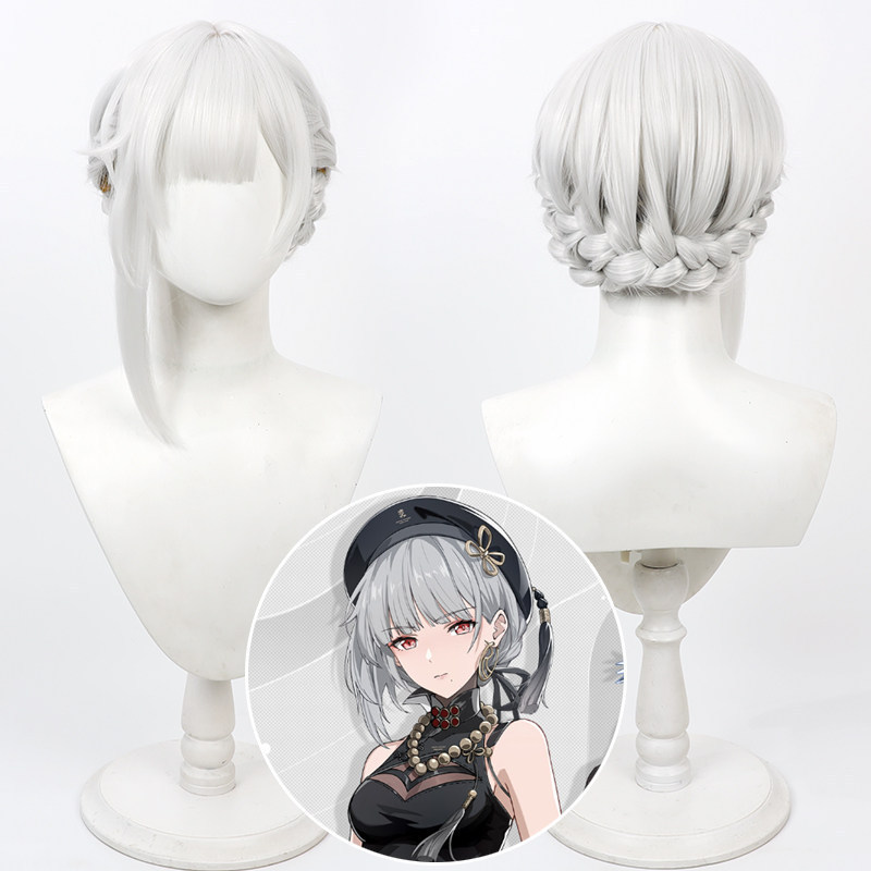 Wuthering Waves Sanka Cosplay Wig Silver White Styled Hair Pre-made Bun Realistic Scalp Top
