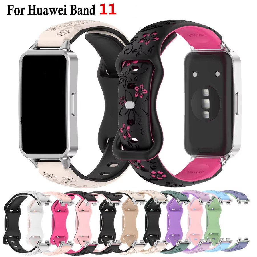 3Dแกะสลักดอกไม้สําหรับHuawei Band 11 Pro Smartwatchสายรัดข้อมือกีฬาCorreaสําหรับHuawei Band 10 9 8 เ