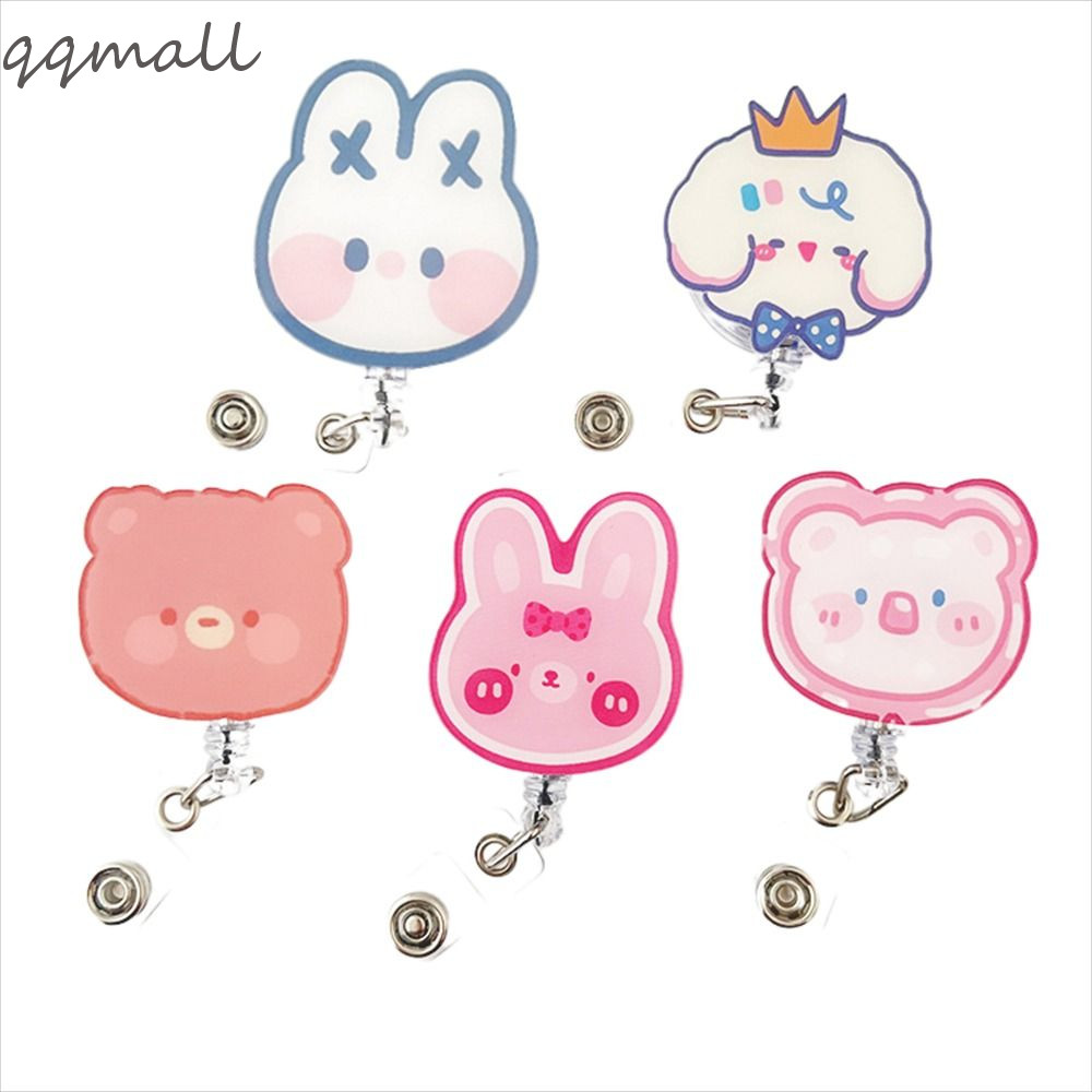 Qqmall ป้ายชื่อ ป้ายชื่อ ยืดหดได้ น่ารัก กระต่าย บัตรทํางาน คลิปหมี ที่ใส่นามบัตร