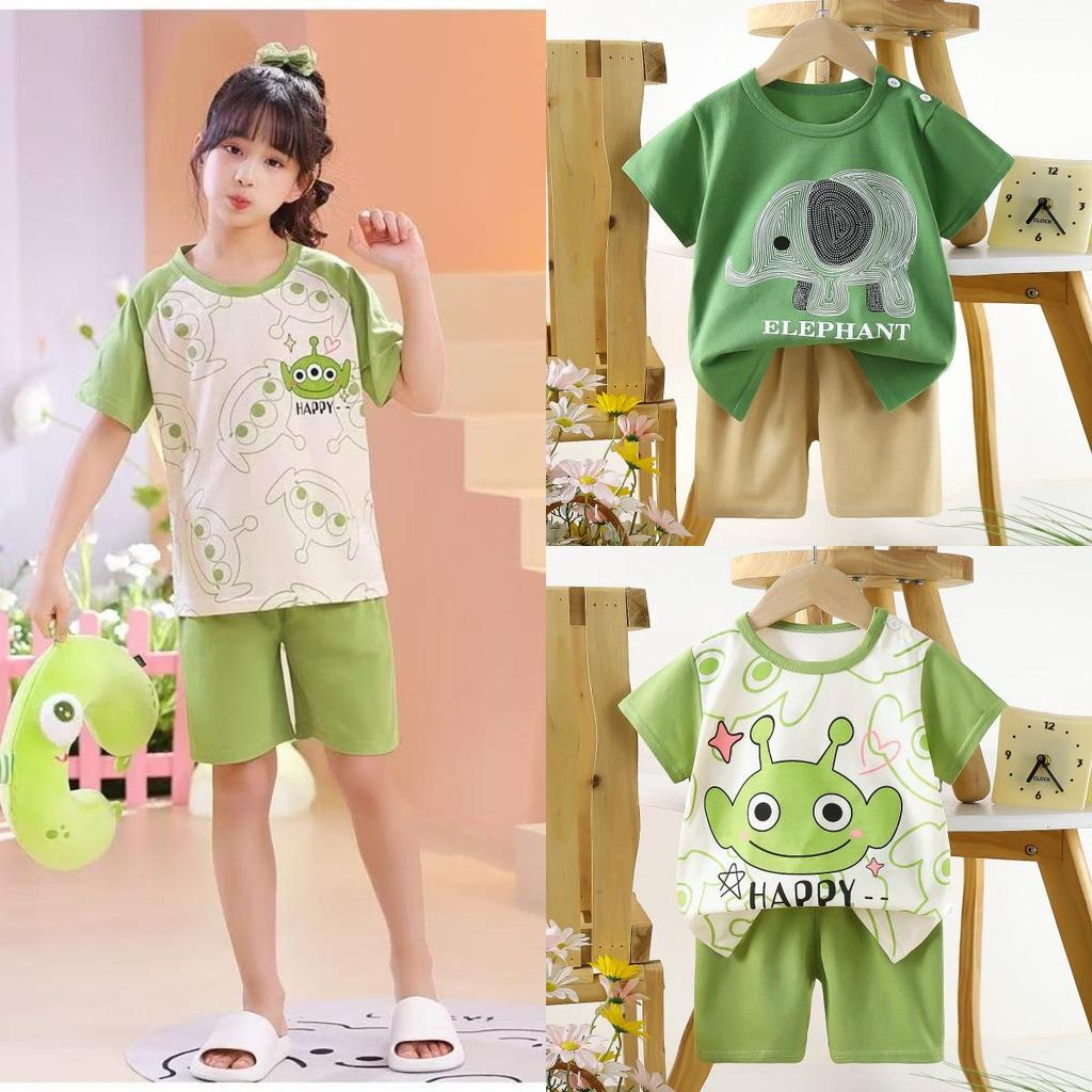 CC Stores 【Kid's Kingdom66】เสือผ้าเด็ก ชุดเซทเสือแขนสัน+กางเกงขาสัน ชุดเด็กลายหมี ลายการ์ตูน ผ้าcott