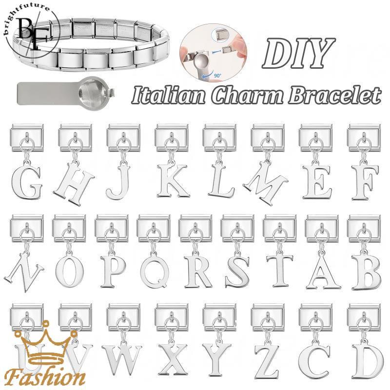 AZ ตัวอักษรจี้อิตาเลี่ยน Charm สร้อยข้อมือ Fit 9 มม.สร้อยข้อมือสแตนเลส DIY เครื่องประดับทําอุปกรณ์เสริม Retro บุคลิกภาพโมดูลสร้อยข้อมืออุปกรณ์เสริม