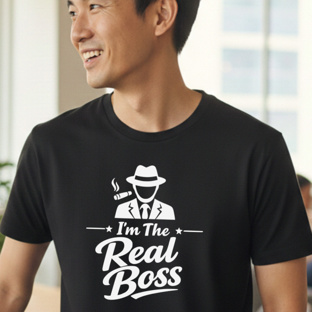 Funny Shirts, T-Shirts with Screen Printed Designs, I'M the Real Boss, Men, Teenagers, Round Neck, S
