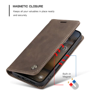 CaseMe หรูหราพลิกสีน้ําตาลเข้ม Frosted หนังสําหรับ iPhone 17 Pro Max 16 15 14 Plus 13 12 11 Pro Max Air กระเป๋าสตางค์ช่องใส่การ์ดสําหรับ Iphone X Xs Max Xr SE2 7 8 Plus Mini