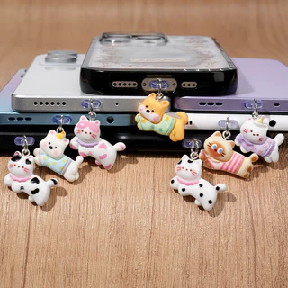 Type Cจุกกันฝุ่นสำหรับพอร์ตชาร์จ/iPhoneจุกกันฝุ่นสำหรับพอร์ตชาร์จโทรศัพท์ ลายการ์ตูนแมวและสุนัข