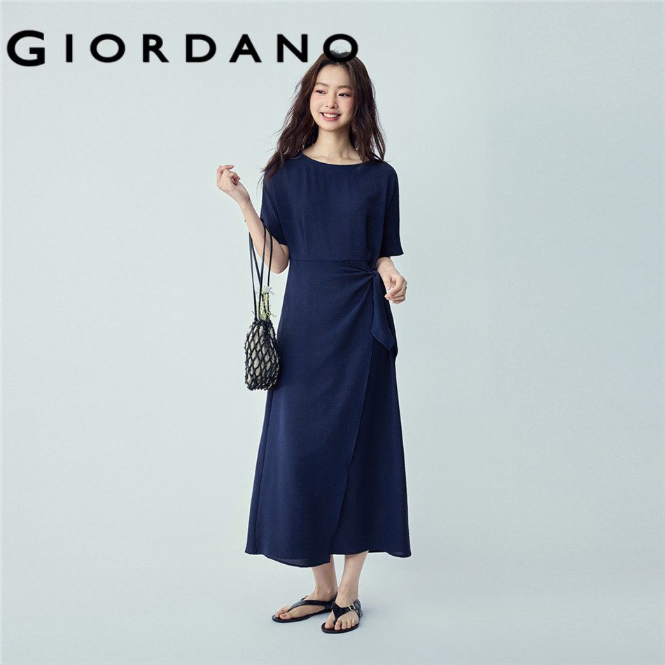 GIORDANO WOMEN Lightly crinkled short sleeve wrap maxi dress 13466268