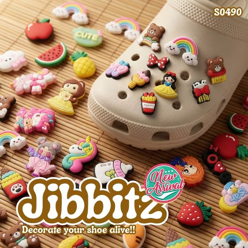 S0490 สุ่มลาย Crocs Jibbitz jibbit 1ชิ้น ยางPVC จิบิ ตัวติดรองเท้า อุปกรณ์DIY ตกแต่งรองเท้า