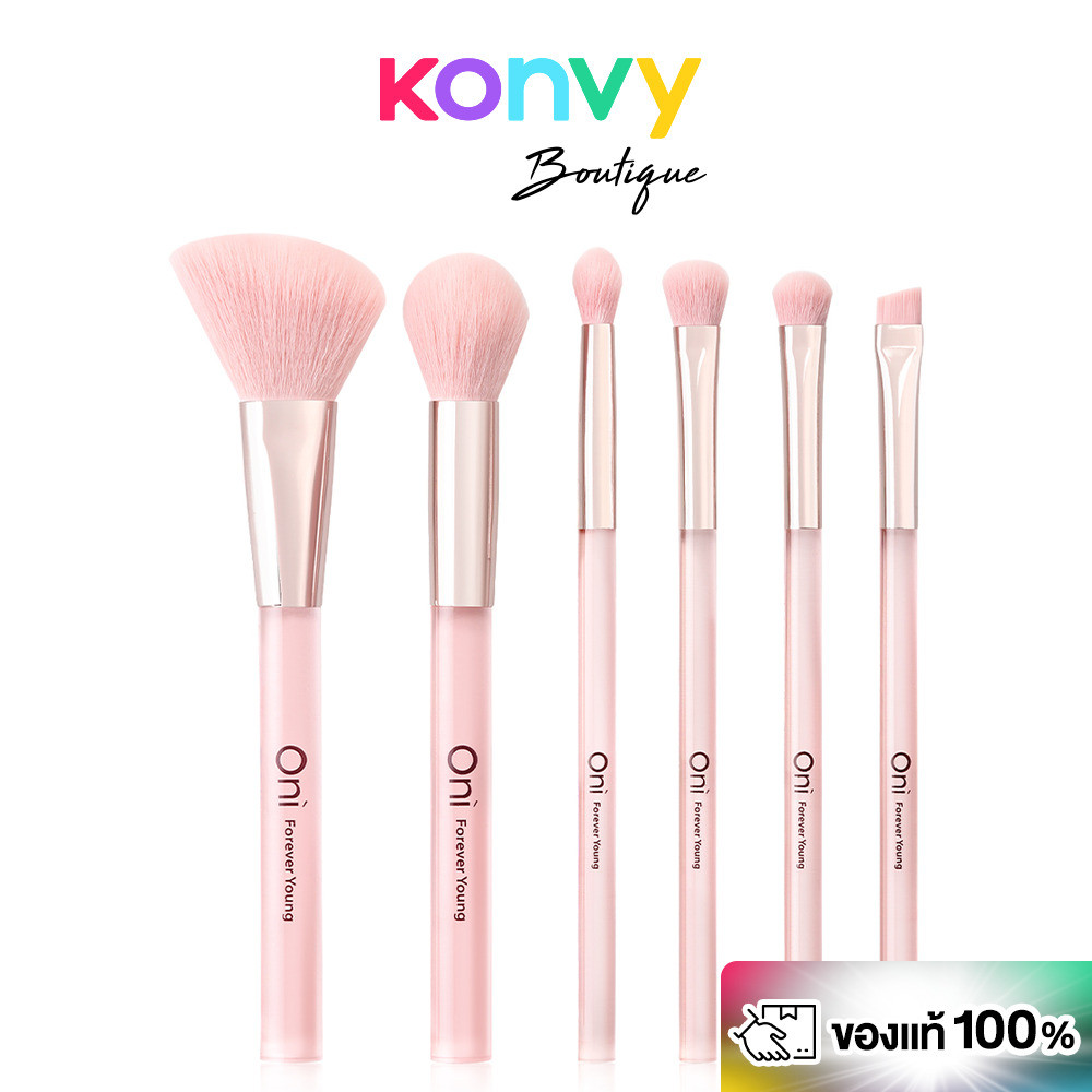 Oni Sakura Crystal Brush Set 6pcs เซทแปรงแต่งหน้า 6 ชิ้น สีชมพู โอนิ ขนแปรงนุ่มละมุน จิกสีชัด คอมพลีทลุคสวยได้ทุกวัน.