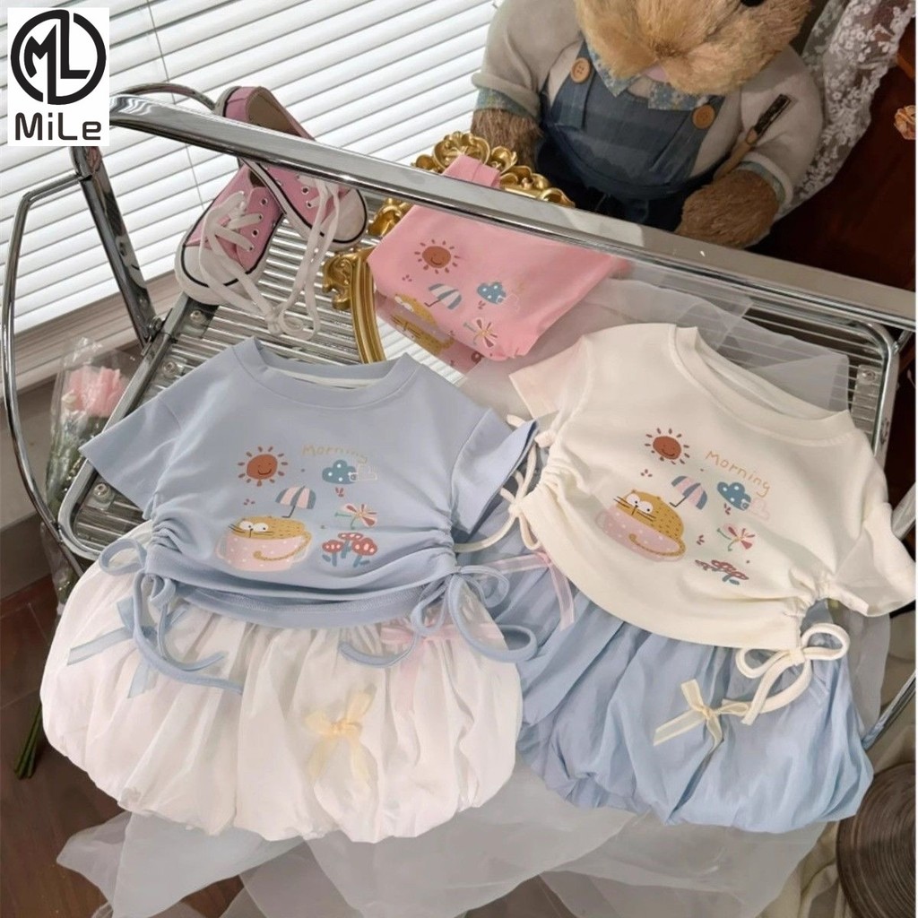 เสื้อยืดแขนสั้นแบบใหม่ สไตล์ตะวันตกสำหรับเด็ก ขนาด 90-140 ซม. เข้ากับทุกทรง พร้อมสายคล้องเอวแคบ
