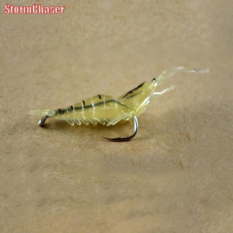 กุ้งนุ่มพร้อมตะขอ 1 ชิ้น ขนาด 1.3 กรัม 4 ซม., เหยื่อลวงปลาบัสแบบไบโอเนียค, เหยื่อปลอมสำหรับตกปลาบัส