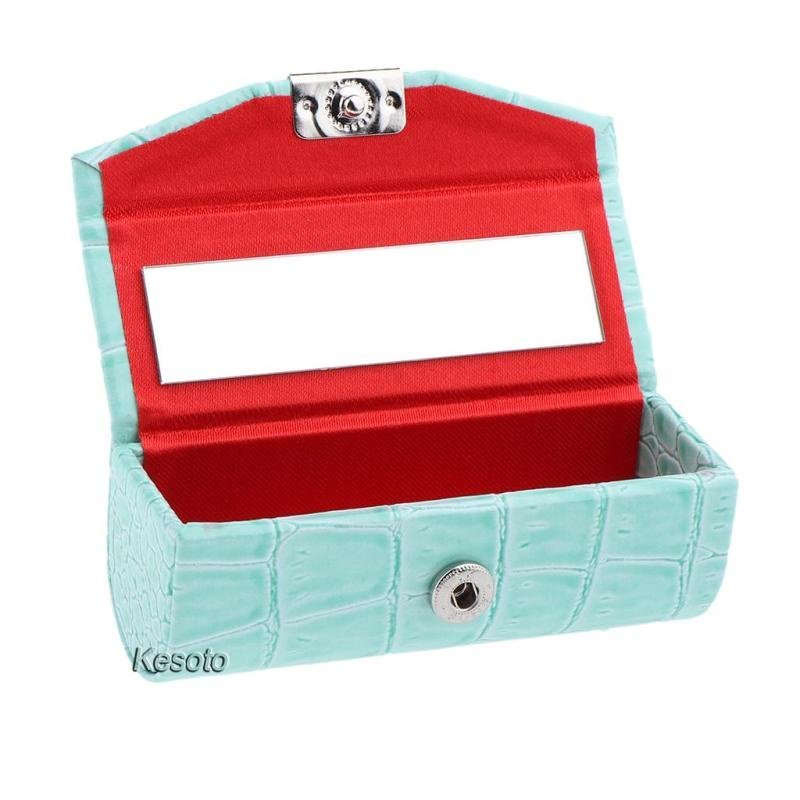 [Kesoto] Leather Lipstick Case Holder Storage Box with for Purse Light Blue