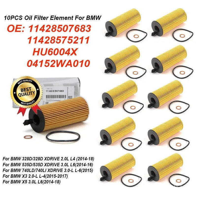 กรองน้ํามันเครื่อง 10 ชิ้น 11428507683 HU6004X 04152WA010 11428575211 สําหรับ BMW X5 X3 116d 120d 32