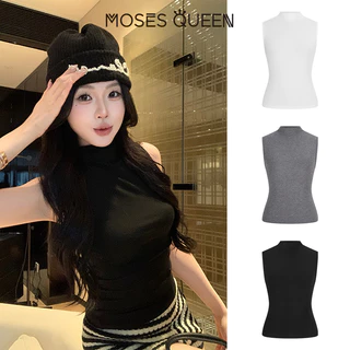 MOSESMQUIN ท้อปผู้หญิง คอเต่า แขนกุด สองด้านได้ นุ่ม สบาย และกระชับ เหมาะสำหรับสวมใส่ในทุกวันและโอกาสพิเศษ #63574