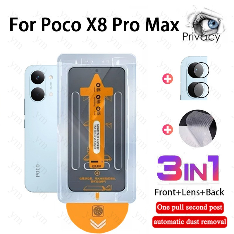 3 In 1 ฟิล์ม ฟิล์มกระจก Poco X8 Pro Max Anti-Spy ฟิล์มความเป็นส่วนตัวคลิกเดียวกระจกนิรภัยป้องกันหน้าจอสําหรับ Poco C85 C75 C71 F7 X7 M7 X8 Pro ฟิล์มคาร์บอนไฟเบอร์