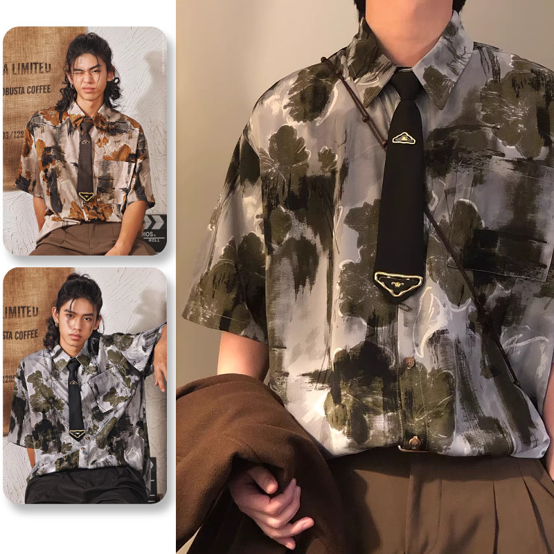 SUIKONE ซุยโคเนะ เสื้อเชิ้ตผู้ชายแขนสั้นแบรนด์แฟชั่นญี่ปุ่นการออกแบบการผสมการนอนหลับด้วยความรู้สึกระดับไฮเอนด์