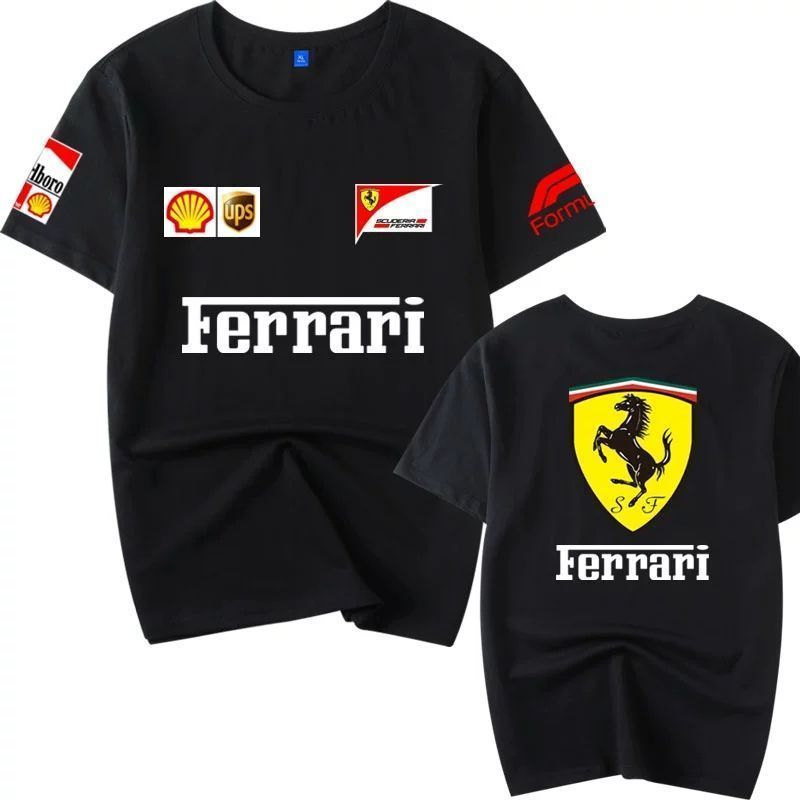 ฤดูร้อนรอบคอ Ferrari SF1000 F1 รถสูตรชุดสูทผ้าฝ้ายแท้เสื้อยืดแขนสั้น 063