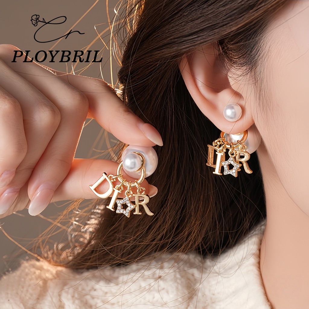 PLOYBRIL เดรช เข็มเงินเพชรดาวจดหมายลูกมุกต่างหูสองสวมใส่ รูปที่ 7