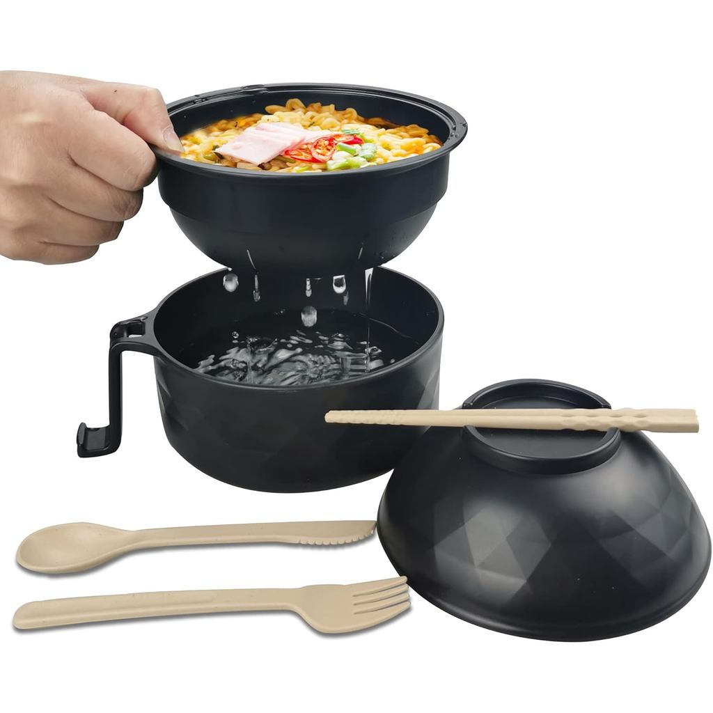 Layron Ramen Cooker Ramen Bowl ชุดตะเกียบ 33oz ชามก๋วยเตี๋ยวไมโครเวฟหอพักวิทยาลัย Room Essentials สํ