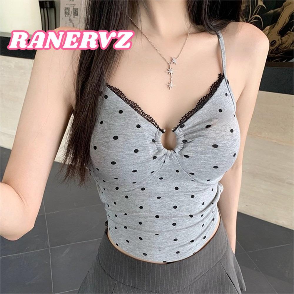 JINZHI Polka Dot ผ้าฝ้าย, Cross Backless Spaghetti Strap Crop Vest Tops, หวาน V คอออกแบบลูกไม้ Ropa 