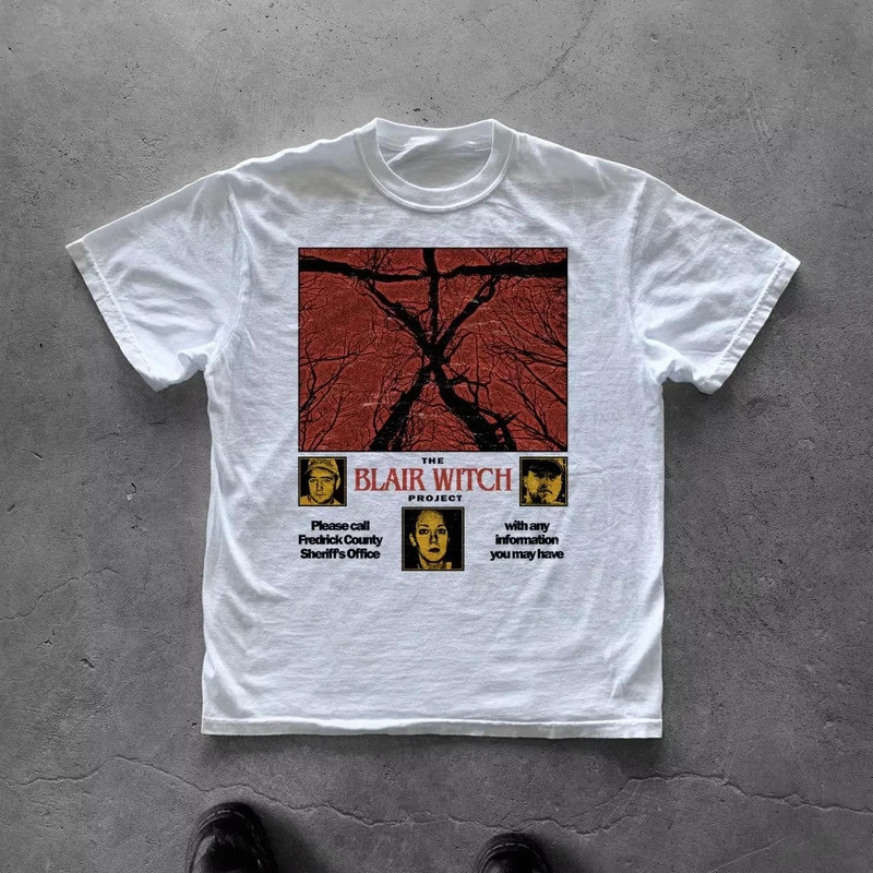 เสื้อยืด Blair Witch Project: เสื้อยืดลายหนังสยองขวัญสไตล์เรโทร, เสื้อผ้าสตรีทแวร์ผ้าฝ้ายแท้สำหรับทุ
