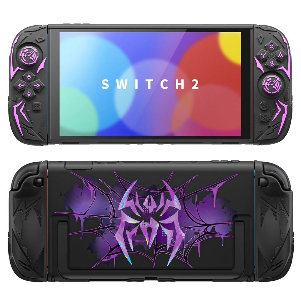 Cyber Spider เคสป้องกันสําหรับ Nintendo Switch 2, ฝาครอบด้ามจับซิลิโคนกันลื่นตามหลักสรีระศาสตร์, เปลือกเคสแข็งแบบ Dockable สําหรับ Switch 2 พร้อมหมวกจอยสติ๊กและสติ๊กเกอร์