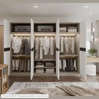 SB Design Square Wardrobe Plus 300 ซม Ivory Twist / White (White Matte)OP-G+H+G แบรนด์ SB FURNITURE