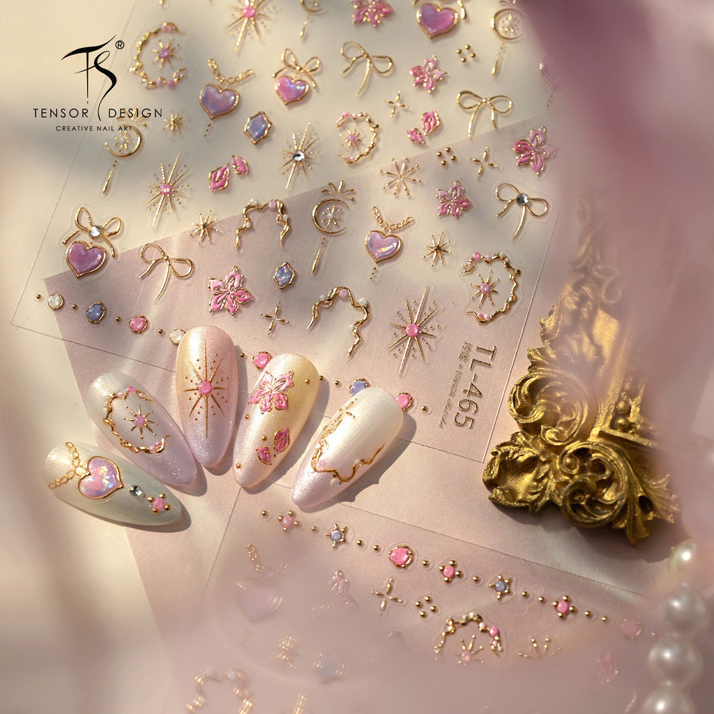 [Meow.Sensei] Iron ins สติกเกอร์แต่งเล็บสไตล์บาร็อค TL-465 Influencer พนมเปญ Love Star Bow สติ๊กเกอร์แต่งเล็บ
