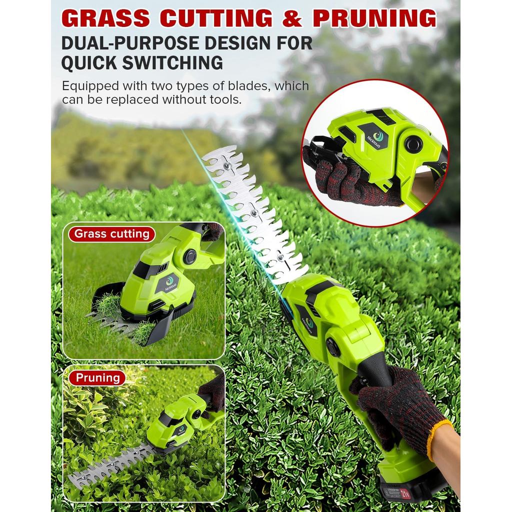 ไร้สายHedge Trimmer,2-in-1 Hedge Trimmer,ไร้สายหญ้าเฉือน & Shrrubbery Trimmerที่มีความจุตัดใบมีดแบบ 