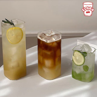 แก้วน้ำใสทรงเหลี่ยมมุมมน สไตล์มินิมอล แก้วกาแฟ/น้ำผลไม้ ดีไซน์เก๋ สำหรับคาเฟ่ ถ่ายรูปสวย 270ml / 400ml / 500ml / 590ml