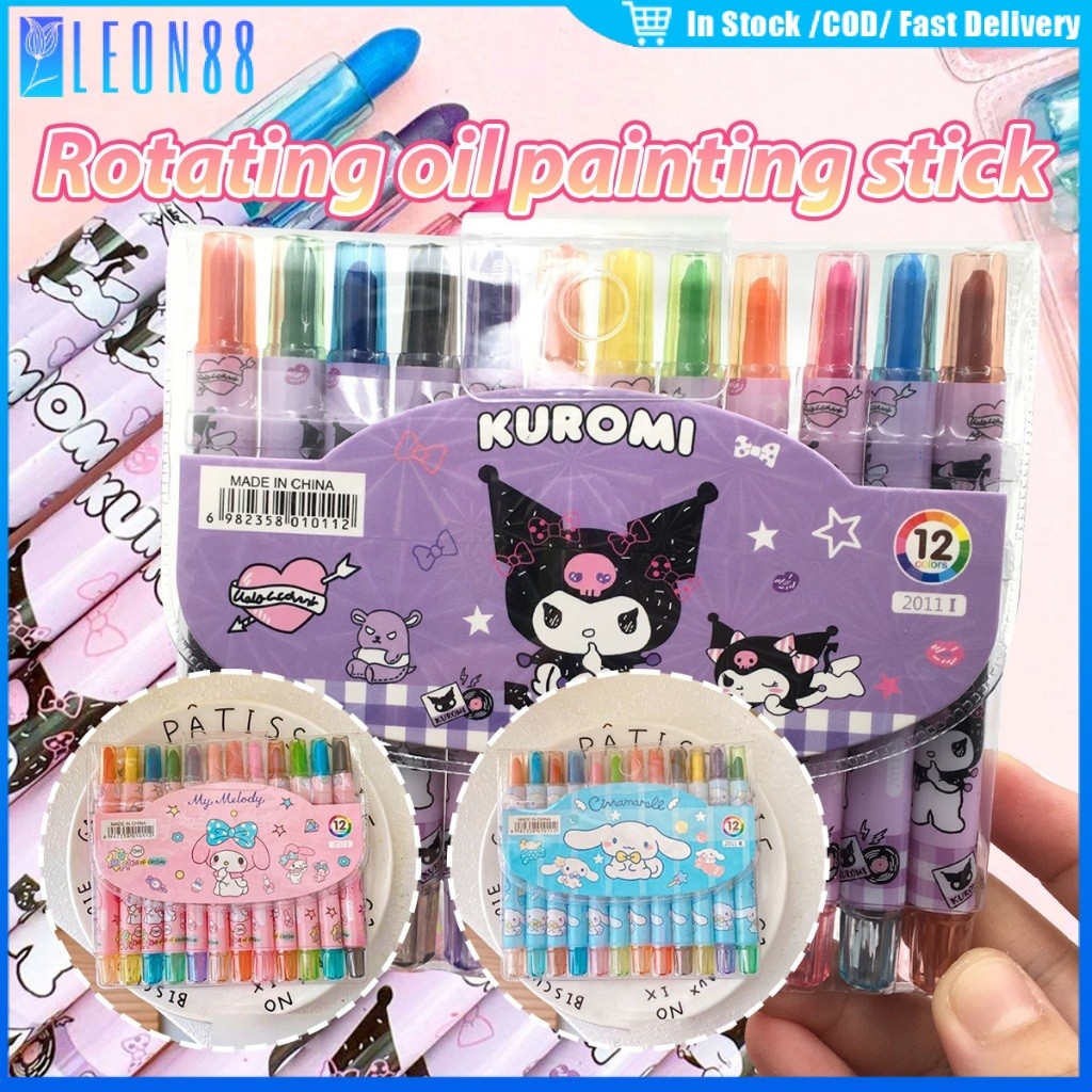 ของมาใหม่！12สี/ชุด สีเทียน สีเทียนเด็ก ลายการ์ตูน แบบหมุนได้ น่ารัก สำหรับนักเรียนและเด็กเล็ก เครื่องเขียน