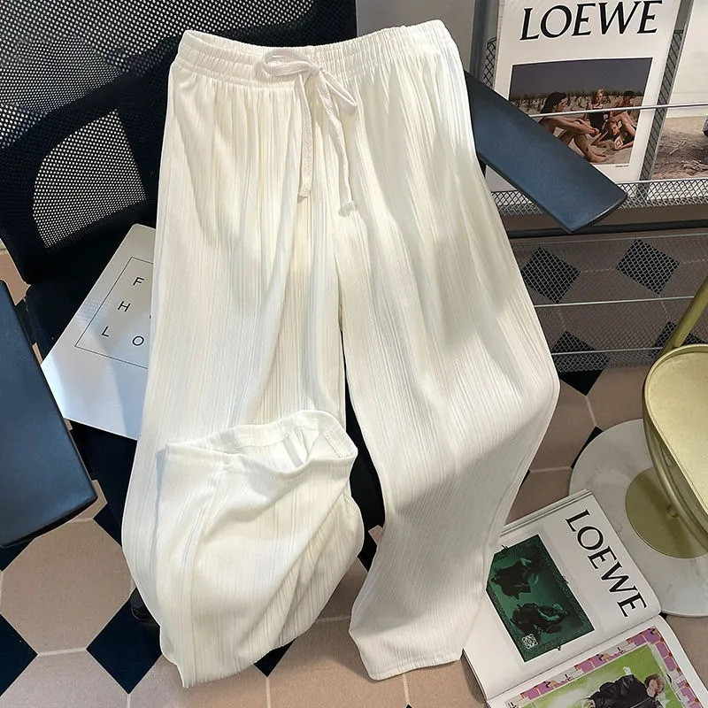 【Ready Stock】 White Wide Leg Pants Women's Summer Thin High Waist Drape Loose Slimming Straight Casu