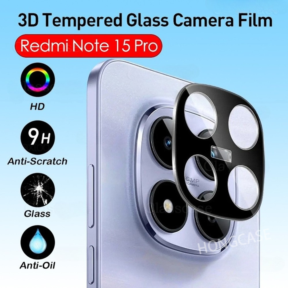 3 ชิ้นกล้องฟิล์มสําหรับ Redmi Note 15 Pro Pro + Plus Note15 4G 5G 2025 3D Curverd สีดําคลุมทั้งหมดป้องกัน HD เลนส์ Protector กลับกระจกนิรภัย
