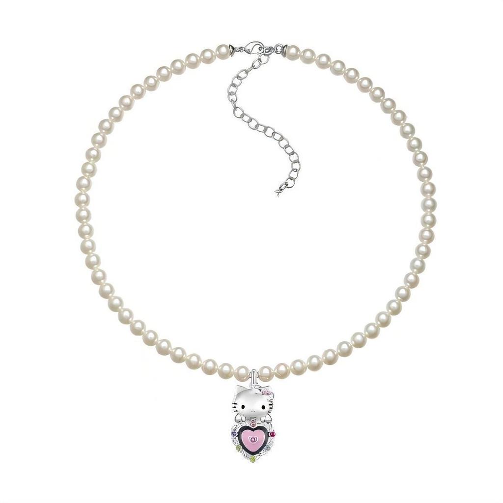 Zhang Zixuan หวานน่ารัก Hello Kitty สร้อยคอมุกหรูหรา Niche Design สาวหัวใจ Clavicle Chain/H1.7