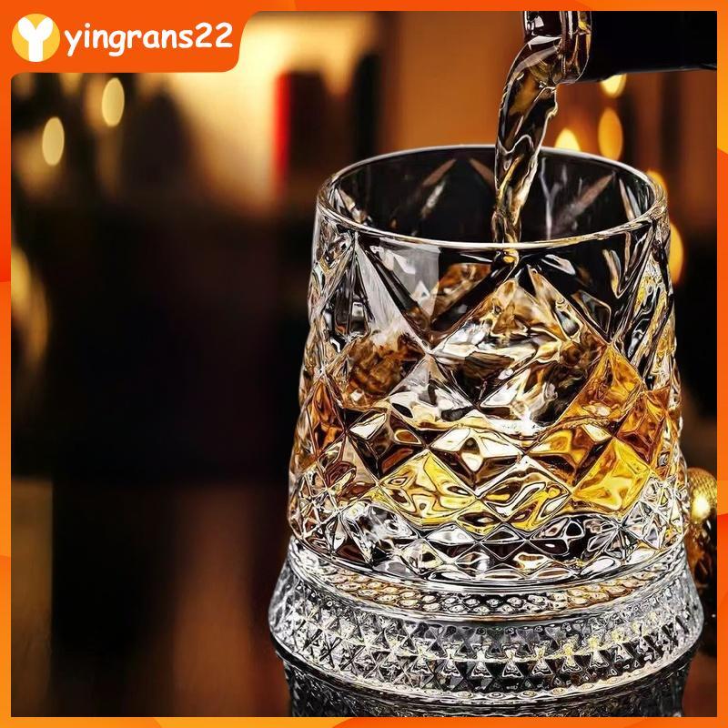 [YR2] 2026 ใหม่แว่นตาหมุน Whisky แก้วฐานแก้ว 360 หมุนองศาคริสตัล Rum แก้วสําหรับค็อกเทลปาร์ตี้ดื่ม Y