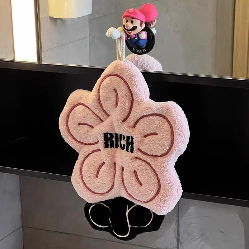Rich Rich Rich Flower Hand Towel แขวนน่ารัก Super Absorbent ผ้าขนหนูหนาผ้าเช็ดหน้าห้องครัวห้องน้ํา V