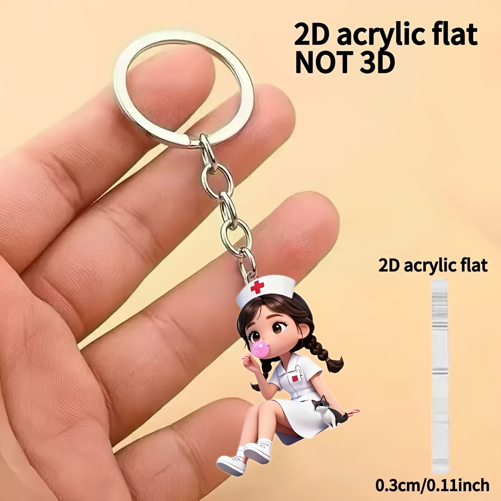 พวงกุญแจพยาบาลการ์ตูน2งน่ารัก-รุ่นอะคริลิคน้ําหนักเบา-กระเป๋าเป้สะพายหลัง/กระเป๋าถือ/อะแดปเตอร์กุญแจรถ-ของขวัญในอุดมคติของคู่คุณ