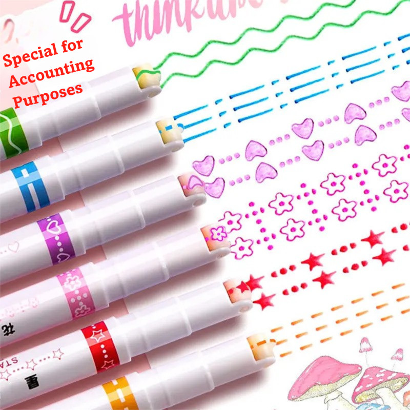 Creative 6 สีคู่มือลูกไม้ปากกา Wave ดอกไม้รูป Highlighter diy Contour Curve ปากกานักเรียน Key Marker ปากกา - รูปที่ 5