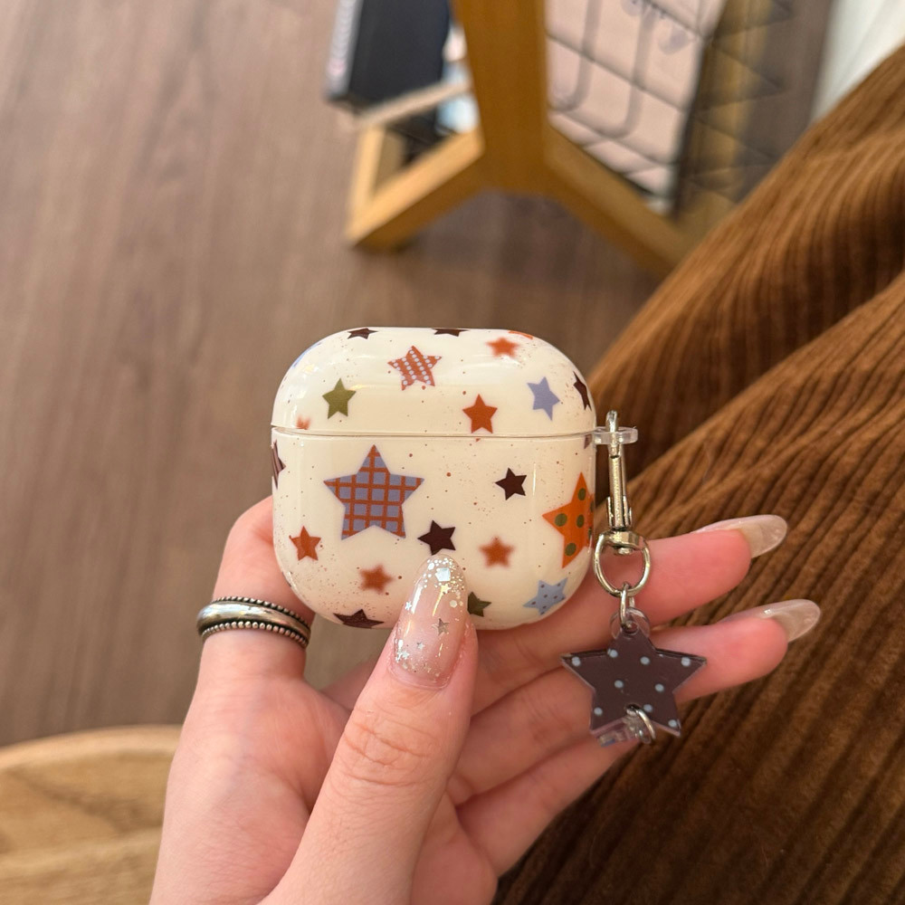 ลายสก๊อตลายจุดสีสัน Star เหมาะสําหรับ AirPods Pro 3 หูฟังบลูทูธฝาครอบป้องกัน AirPods4 AirPodsPro2 เคสหูฟัง