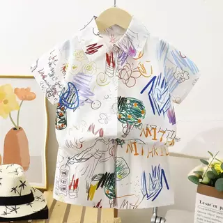 MooDeng Baby ชุดเซต เด็กชาย เสื้อ กางเกง ขาสั้น แขนสั้น คอปก เสื้อเชิีต ผ้านิ่ม ผ้าไหมอิตาลี 8ลาย