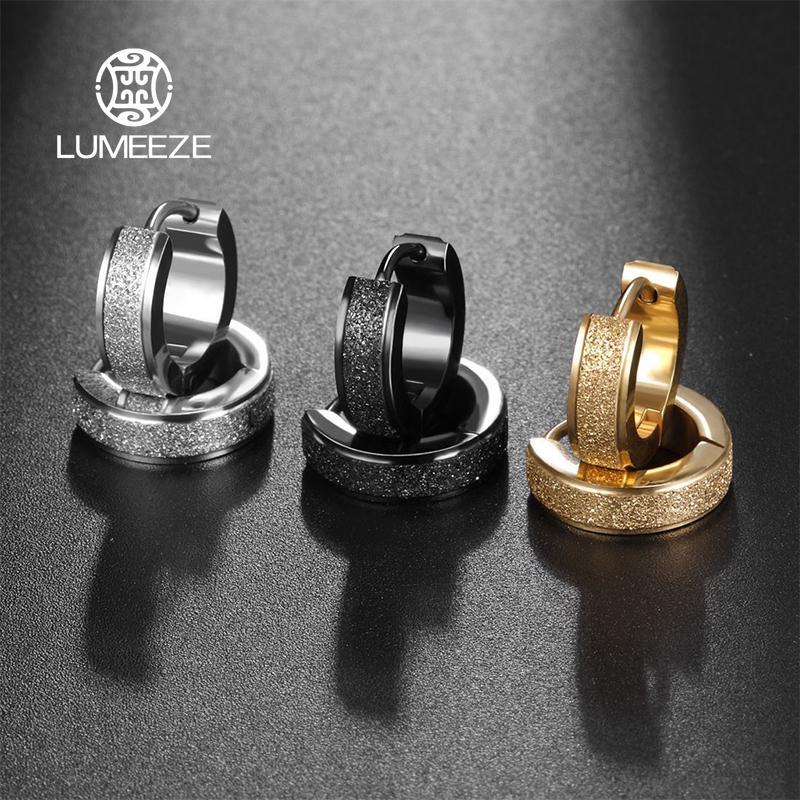 LUMEZE กว้าง Frosting สแตนเลส Hoop ต่างหูสีดํารอบต่างหูผู้หญิงผู้ชาย Punk Vintage วงกลมต่างหู X013 #