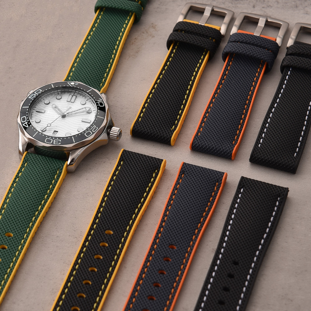 For MIDO Seiko Watchband 18mm 20mm 22mm 24mm Sailcloth Nylon FKM Rubber Bottom Watch Strap Waterproo