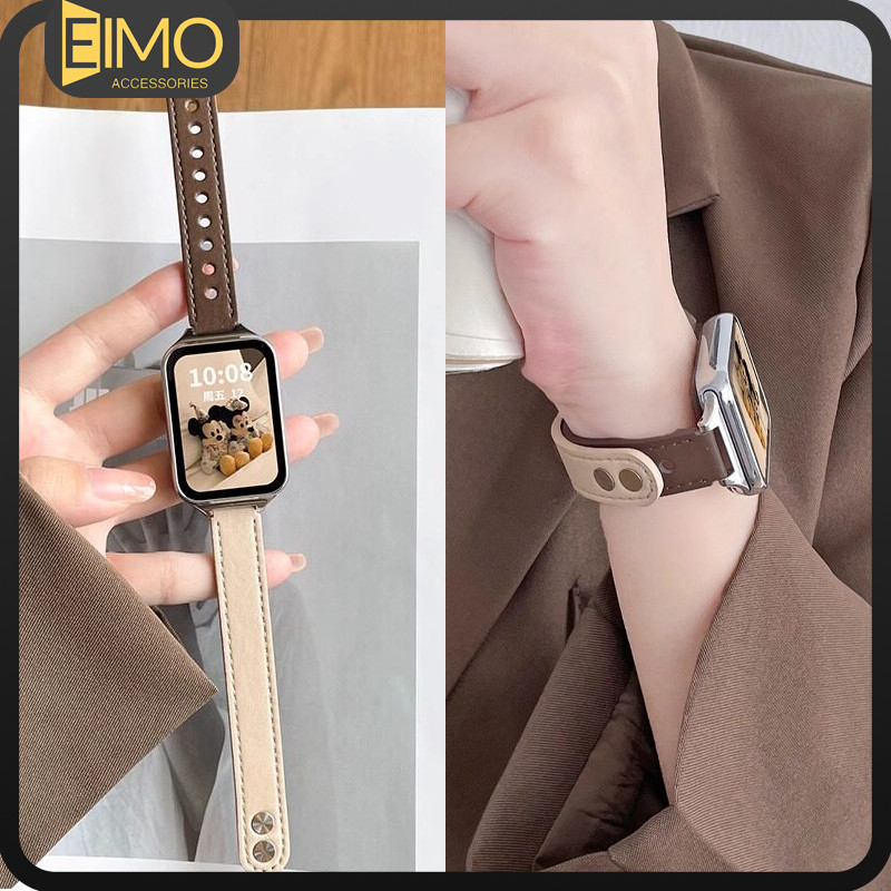 สายนาฬิกาหนัง for Redmi Watch 6 5 4 สาย สายนาฬิกาสปอร์ตแบบเรียบสำหรับเปลี่ยน สายรัดโลหะแบบซิปคู่ for Miband 10 9 8 Pro