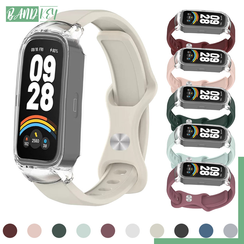 กรณีพีซีและสายรัดซิลิโคนอ่อน for Mi Band 9 8 Active สมาร์ทวัช เปลือกป้องกันโปร่งใส แถบเปลี่ยนอ่อน for Redmi Band 3 2