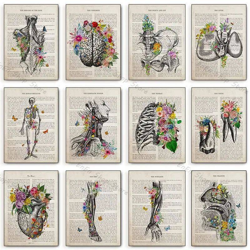Human Body Part Floral Anatomy Poster Psychologist Neurlogist Medical Canvas Wall Art