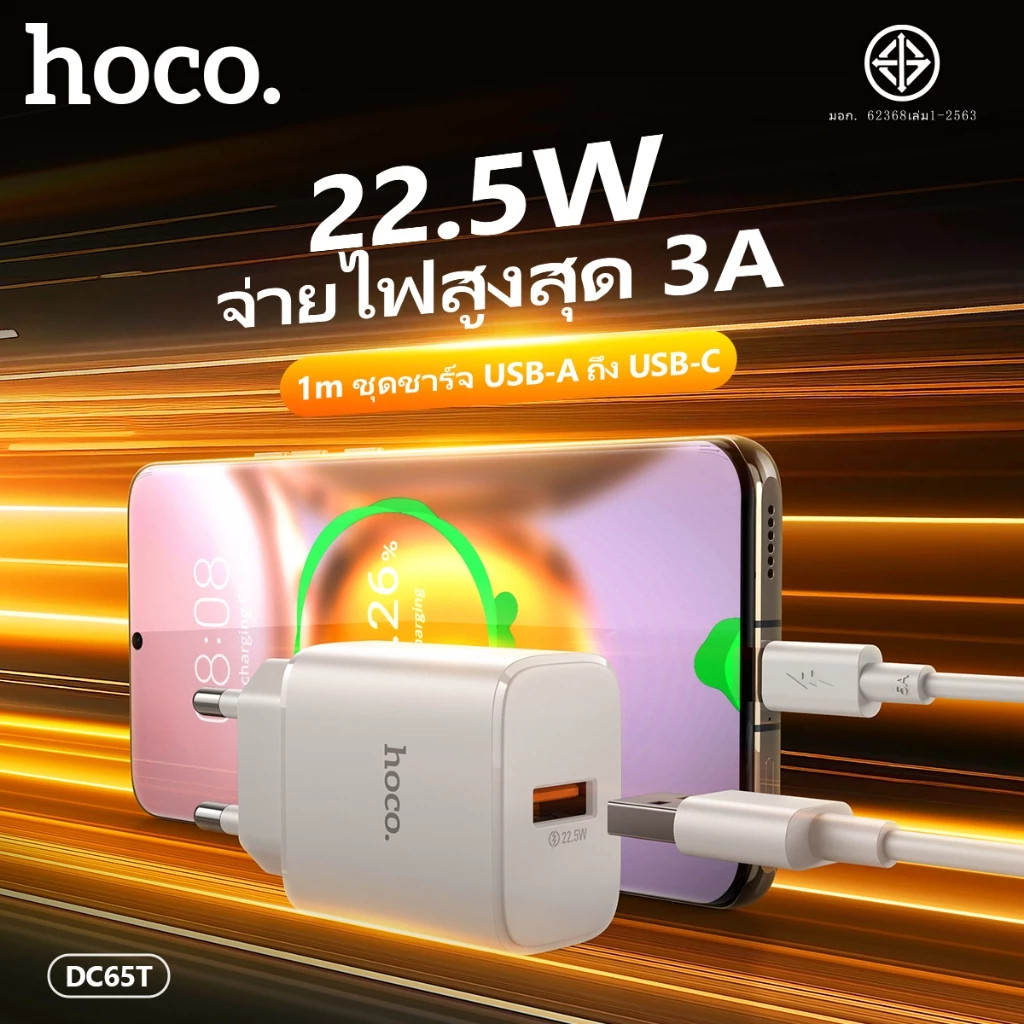 HOCO DC65T เซ็ทหัวชาร์จเร็ว 22.5W พร้อมสายชาร์จ รองรับ QC3.0, VOOC, VIVO, Huawei FCP / SCP, AFC hc2 ราคา ถูกที่สุด ดีลบีเคเค แกลเลอรีภาพที่ 3