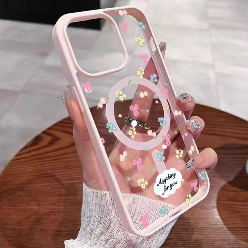 SAMSUNG ดอกไม้หักโบว์โปร่งใสแม่เหล็กวงกลมเคสโทรศัพท์ใสสําหรับSamsung Galaxy S26 S25 FE S23 Plus S24 Ultraกันกระแทก